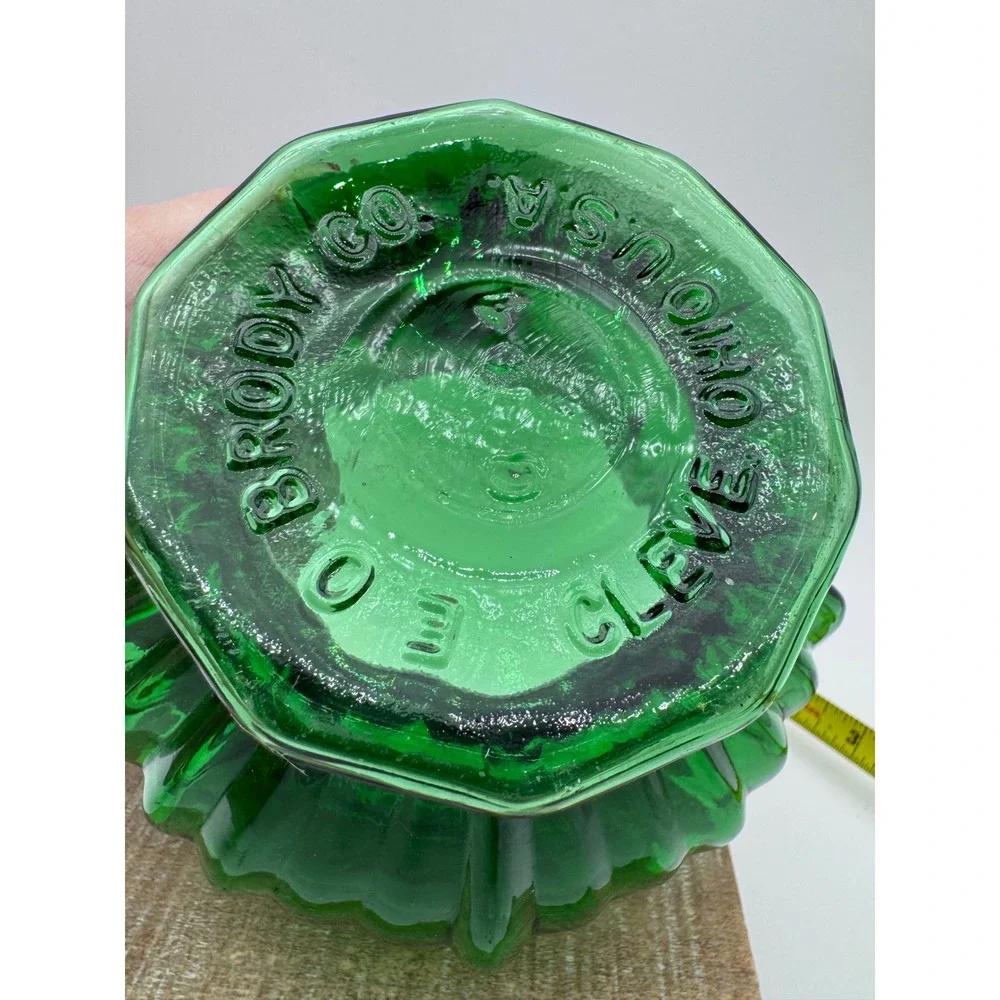 EO Brody Co Emerald Green Glass Ribbed Melon Vase Pedestal Bowl Cleveland Ohio